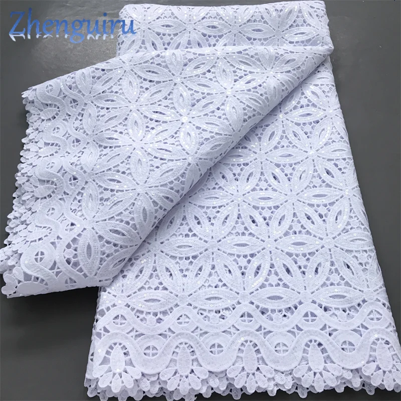 Pure White Nigerian Guipure Lace Fabric 2025 High Quality Water Soluble…