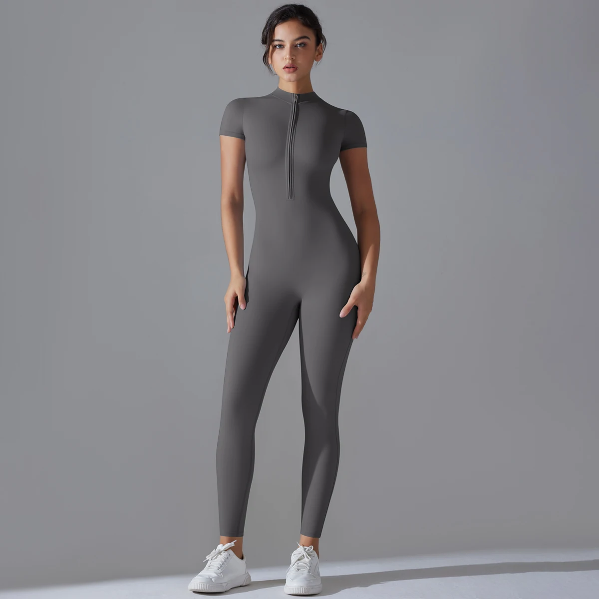 Yoga Set Women's Jumpsuits One-Piece Suit Zipper Short Sleeve Gym Push Up…