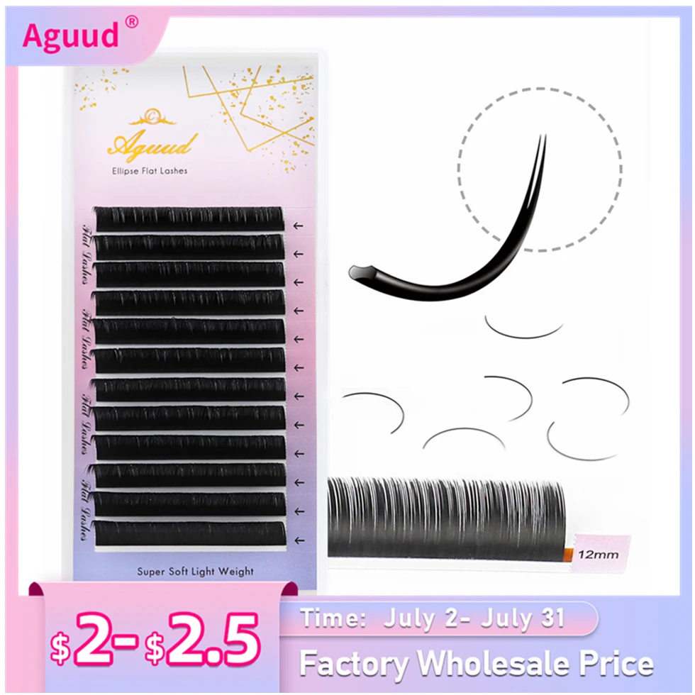 AGUUD Ellipse Flat False Eyelash Extensions Natural Soft Split-Tip Faux Mink…