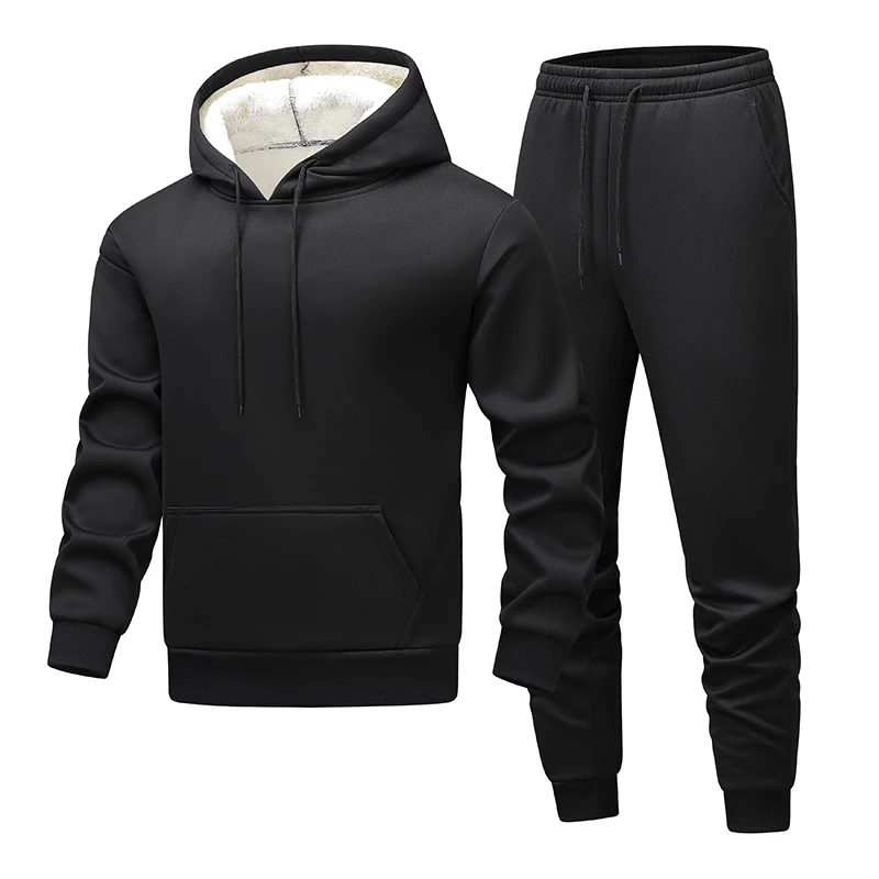 Men Fleece Lined Tracksuit Hooded Sweatshirt Drawstring Jogger Pants 2‑Piece…