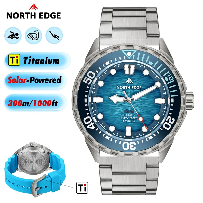 NORTH EDGE TRITON-TI Titanium Stainless Solar-Powered Diving Watch Luxury…