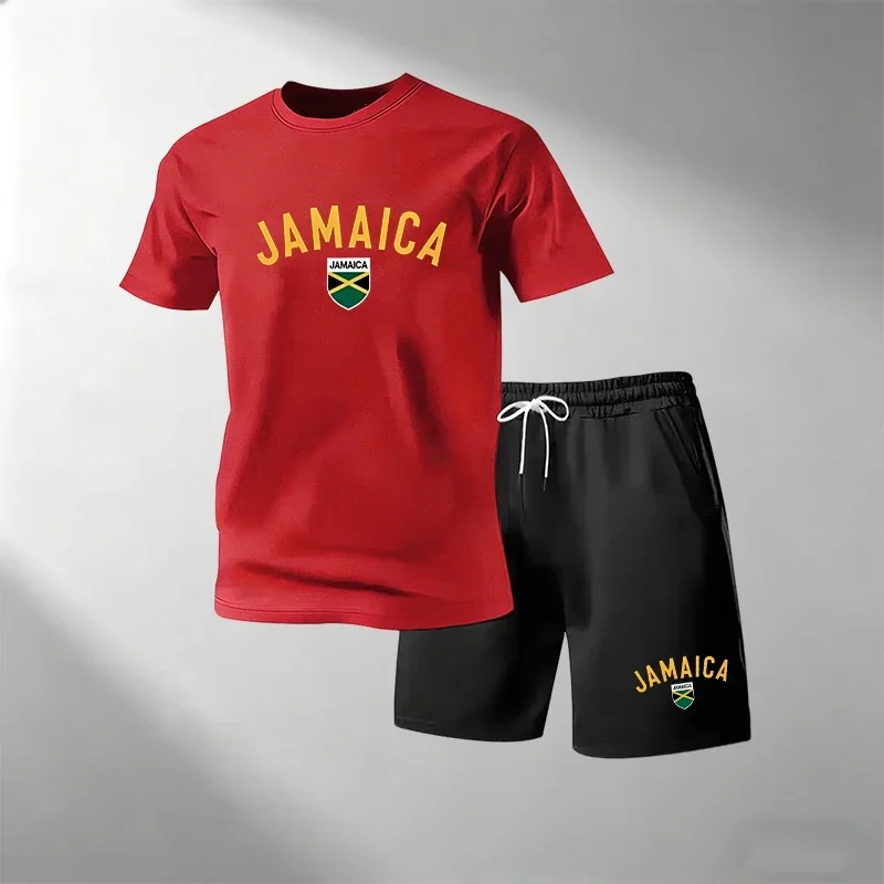JAMAICA Summer Casual T-Shirts Sets for Men O-Neck Short Sleeve + Sports…