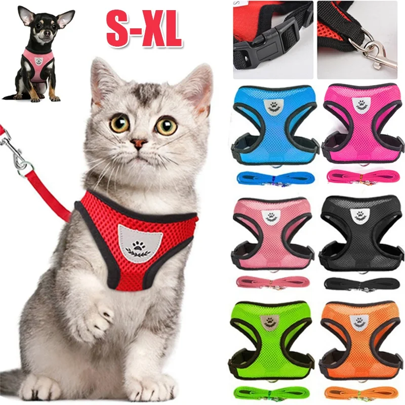 Cat Dog Harness with Lead Leash Adjustable Vest Polyester Mesh Breathable…