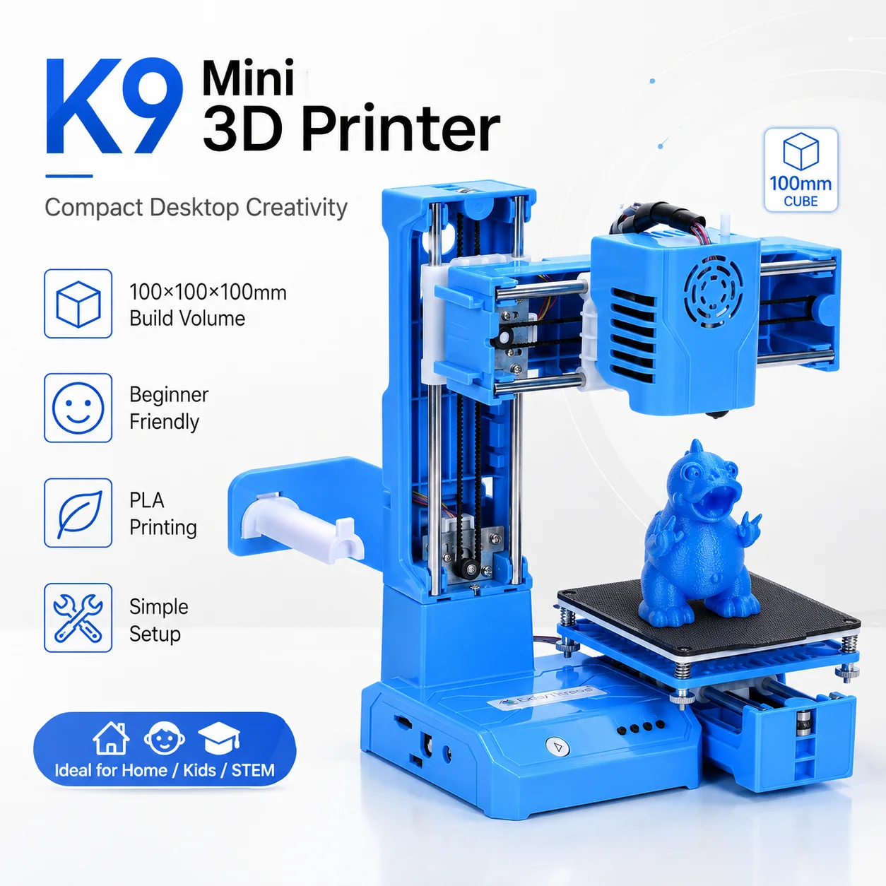 K9 Mini 3D Printer FDM 3D Printing Machine 100×100×100mm DIY Printer for Kids…