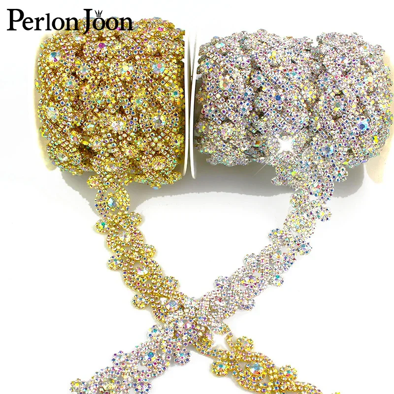 X-shape AB Color Symphony Crystal Rhinestones Trim Metal Chain Ribbon for…