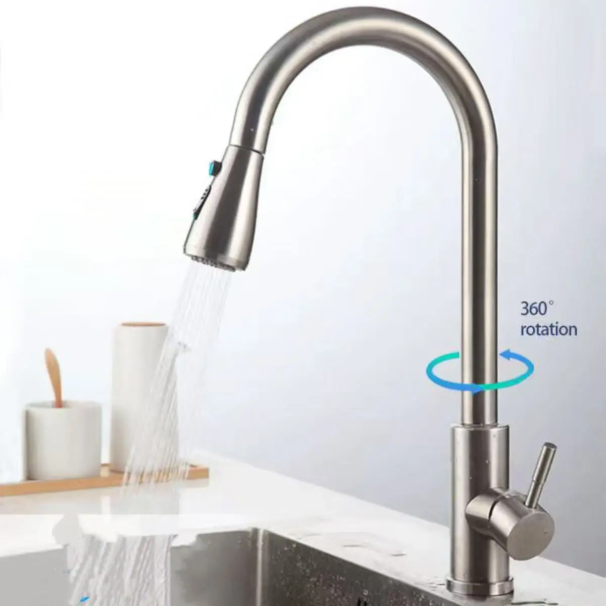 Kitchen Faucet Pull Out Brushed Nickle Stainless Steel Black Kitchen Mixed…