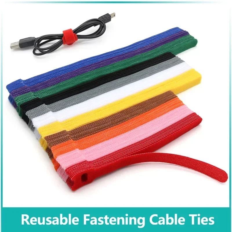 Releasable Cable Ties Wire Organizer Black 15 20 25 30cm Nylon Hook Loop…