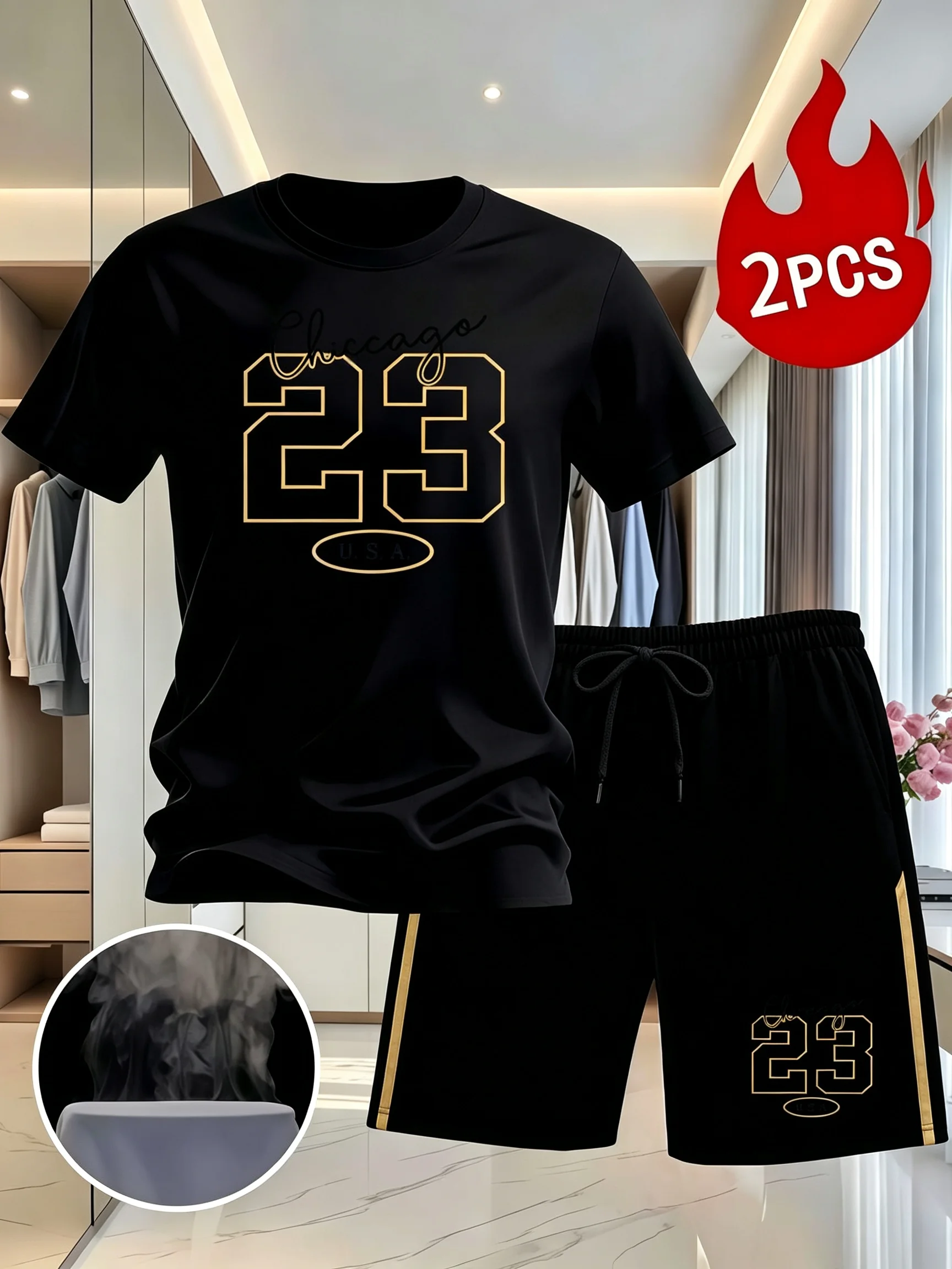 Men Summer Polyester Mesh Sport Outfit, Quick Dry Loose T-shirt Shorts…