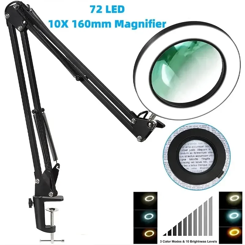 72LED 8X/10X NEW Illuminated Magnifier USB 3 Colors LED Magnifying Glass for…