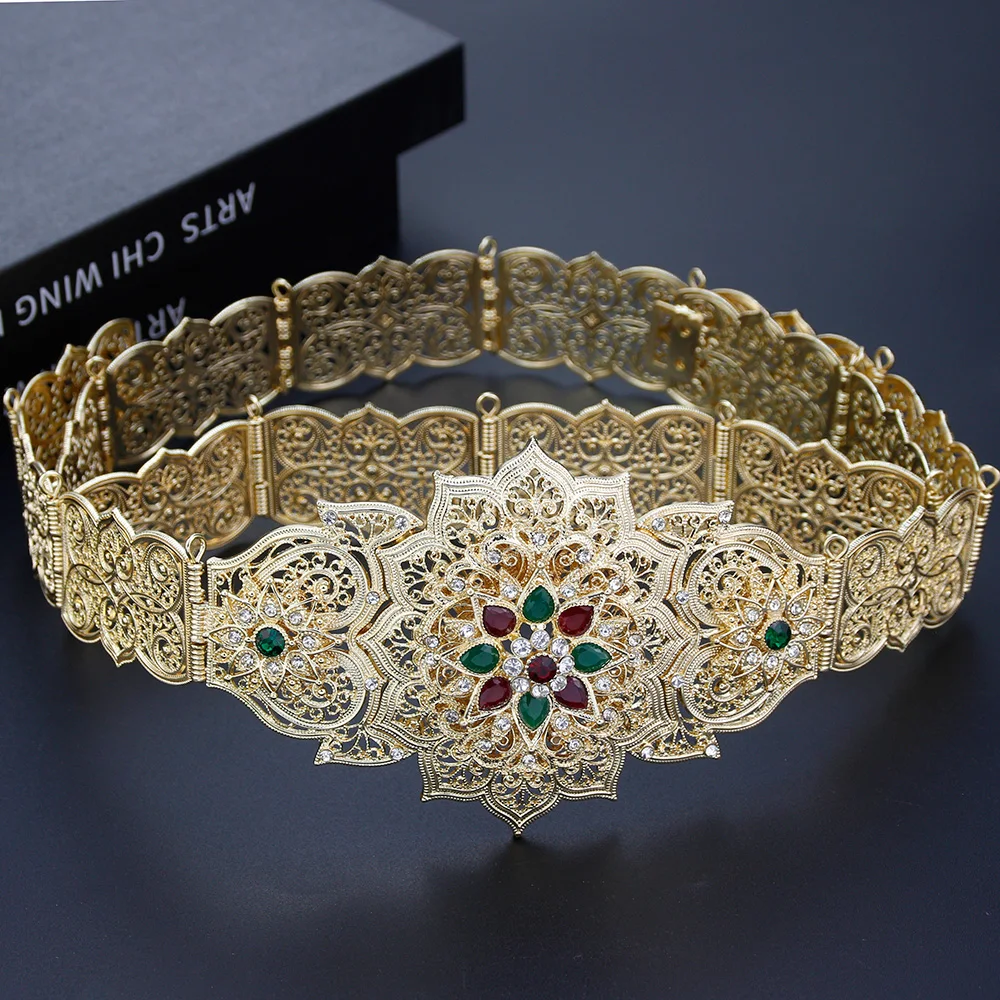 Sunspicems Chic Morocco Caftan Belt European Women Crystal Waist Chain Belt…