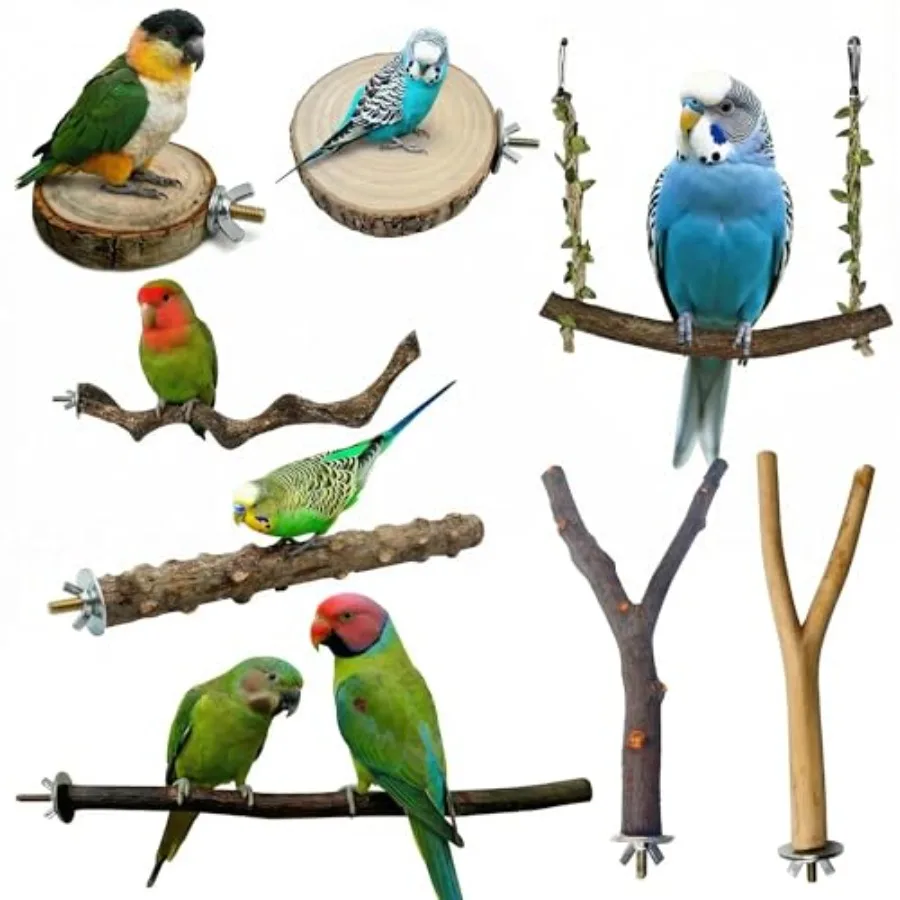 8PCS Natural Wood Bird Perches for Small Bird Cagesbrown, Eco-friendly…
