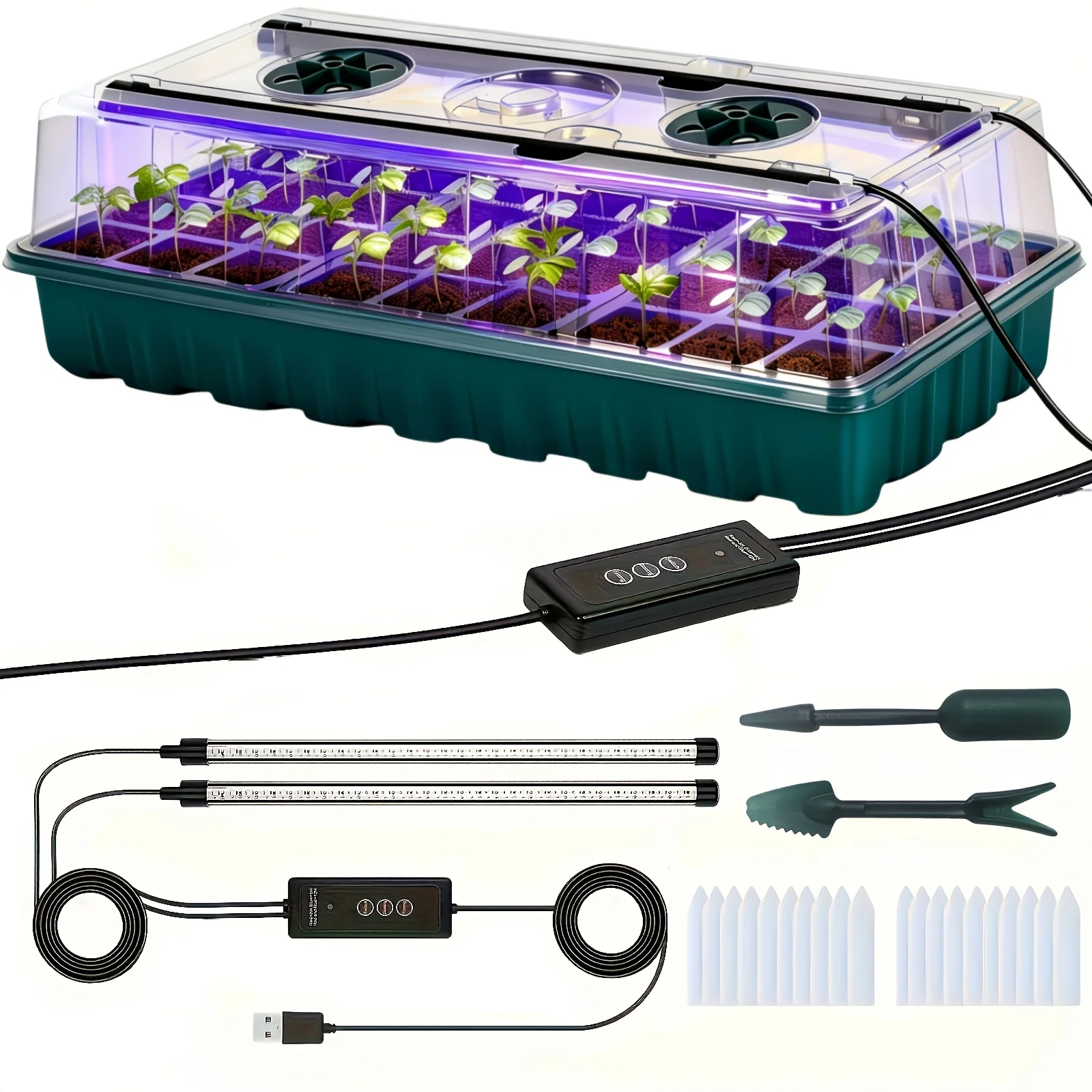 High Dome Seedling Propagation Tray Kit 36 Cells, 2 LED Grow Lights, Smart…