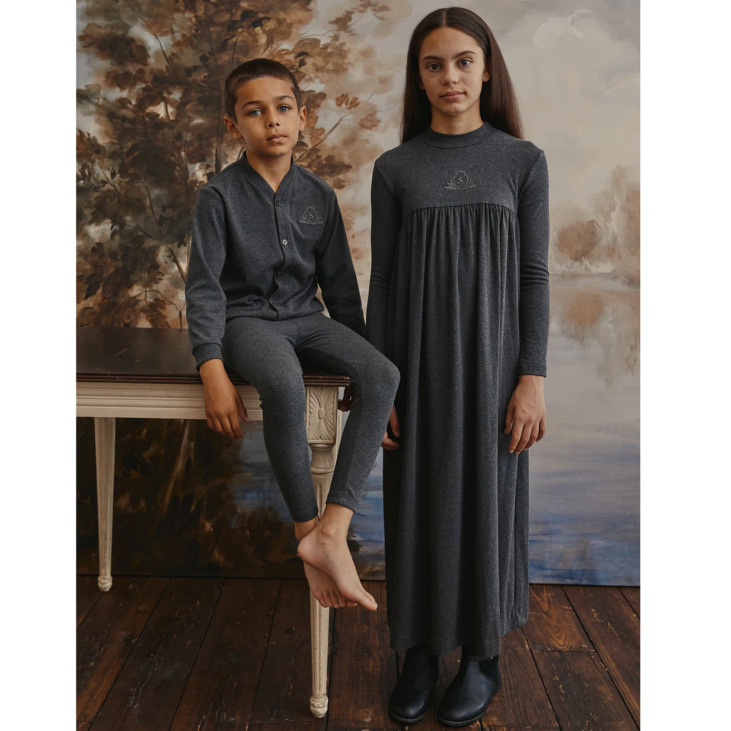 as AW26 Jersey Robe Collection Girls Maxi Dress Boys Embroidery Clothing Set…