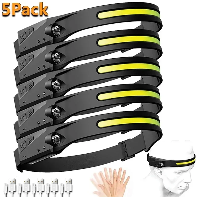 Sensor Headlamp LED Head Flashlight Rechargeable Headlight Head Torch…