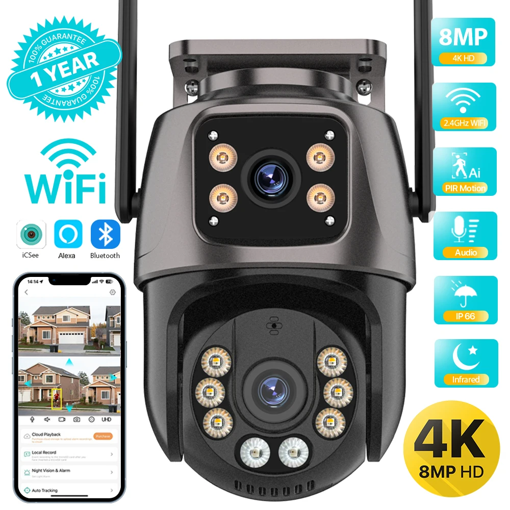 4K 8MP HD Wi-Fi PTZ Camera Outdoor 4MP Dual Lens Dual Screen AI Auto Tracking…