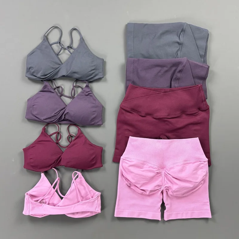 Crossover Waist Vision Shorts Set Seamless Scrunch Butt Yoga Short Pants and…