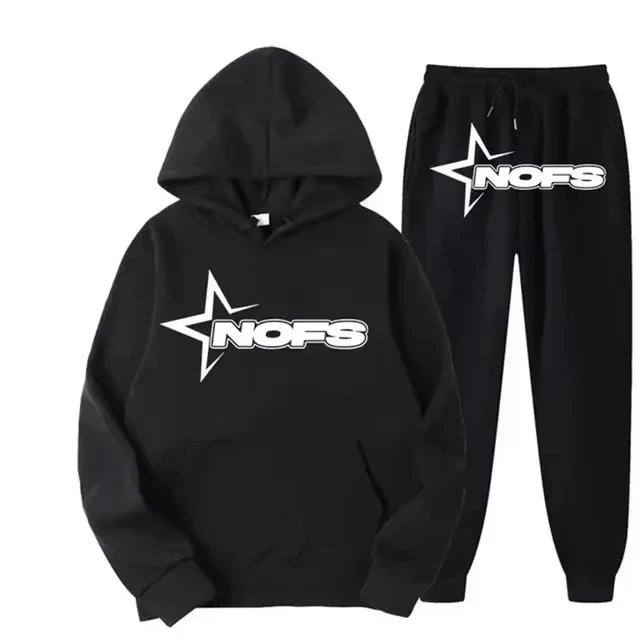 Men 2Pcs Hip Hop Five-Point、LetterTracksuit Star NOFS Graphic Hoodie…