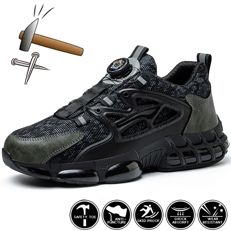 Rotating Button Protective Safety Shoes Men Steel Toe Sneakers Air Cushion…