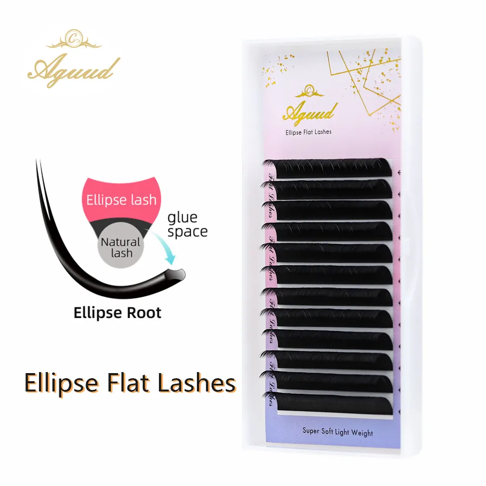 AGUUD Matte Dark Black Ellipse Flat Lashes 0.15 0.20 B C CC D DD Double Split…