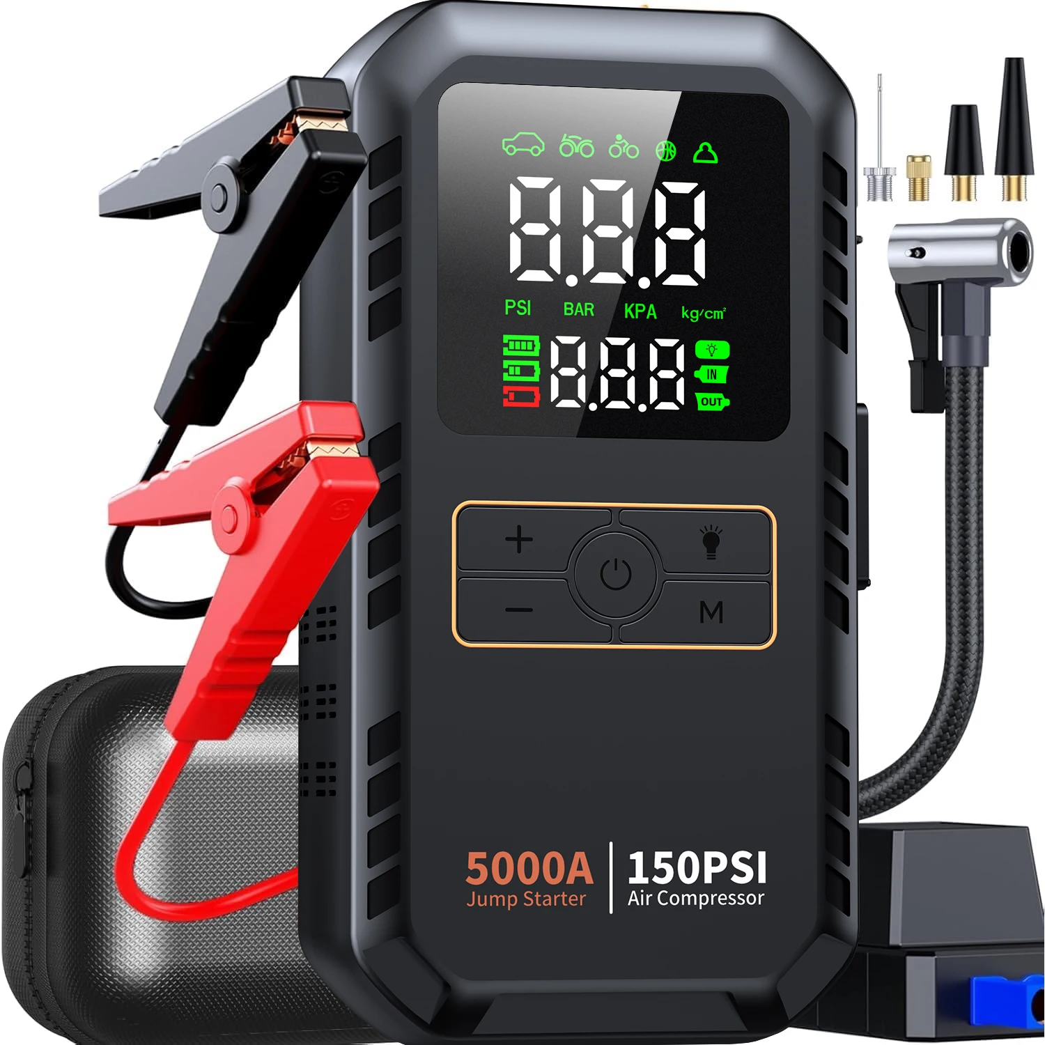 4-IN-1 Car Jump Starter with Air Compressor Peak 5000A Auto Battery Booster…