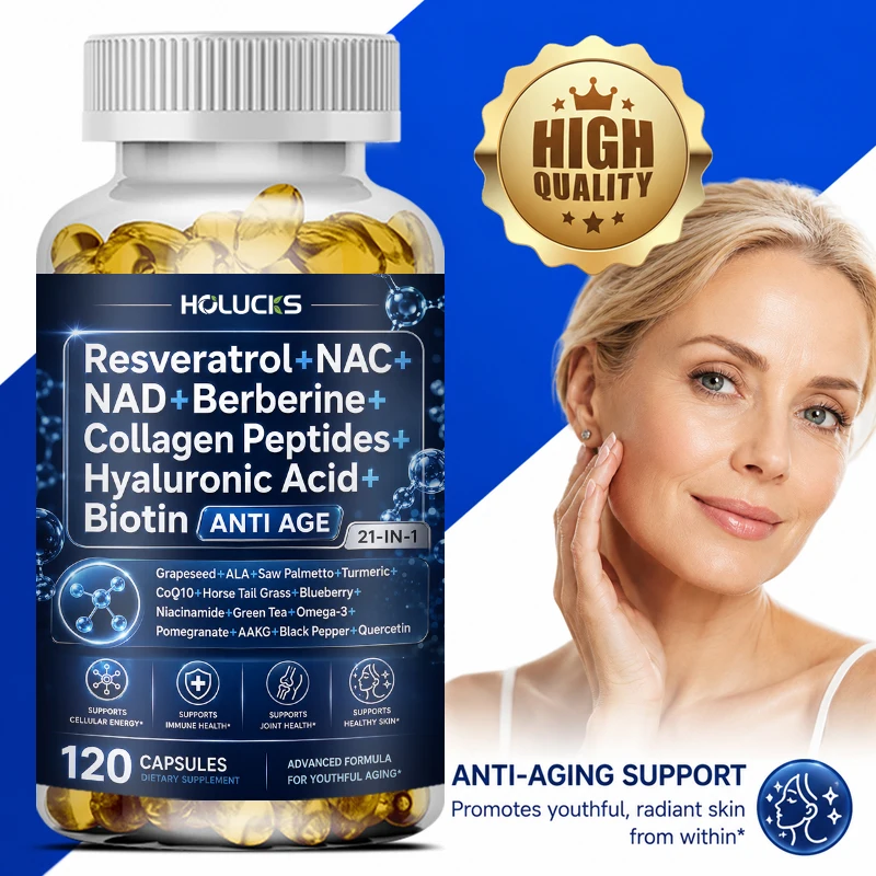 Resveratrol+NAC+NAD+Collagen Peptides+Hyaluronic Acid+Biotin Capsules, Boost…