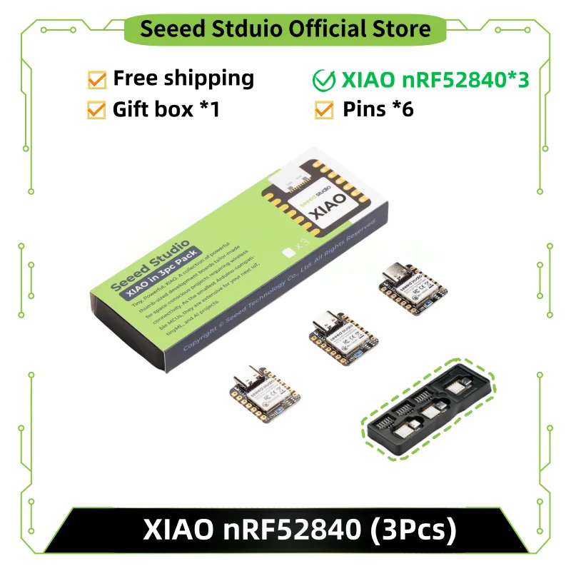 Seeed Studio XIAO NRF52840 (3pcs) Arduino Dev Board NFC BLE, Supports Arduino…