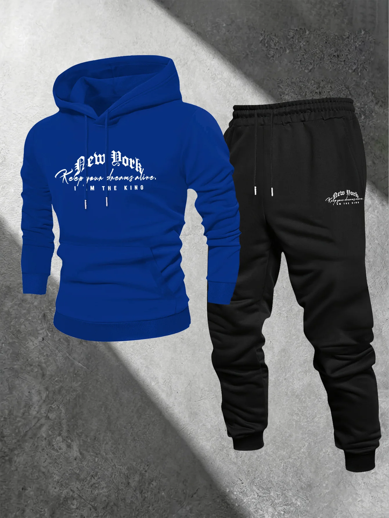Fashion Retro New York Slogan Letter Men Tracksuit 2Pcs Hooded Sweatshirt…