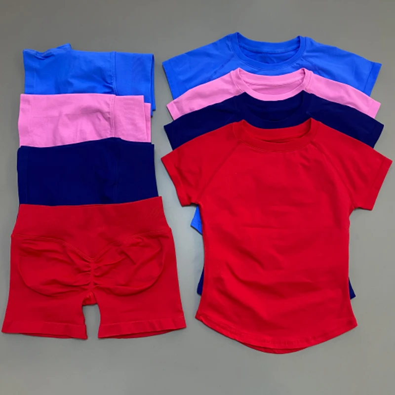 2 Piece Set Women Short Sleeve Yoga Set High Waist Shorts Seamless Gym…