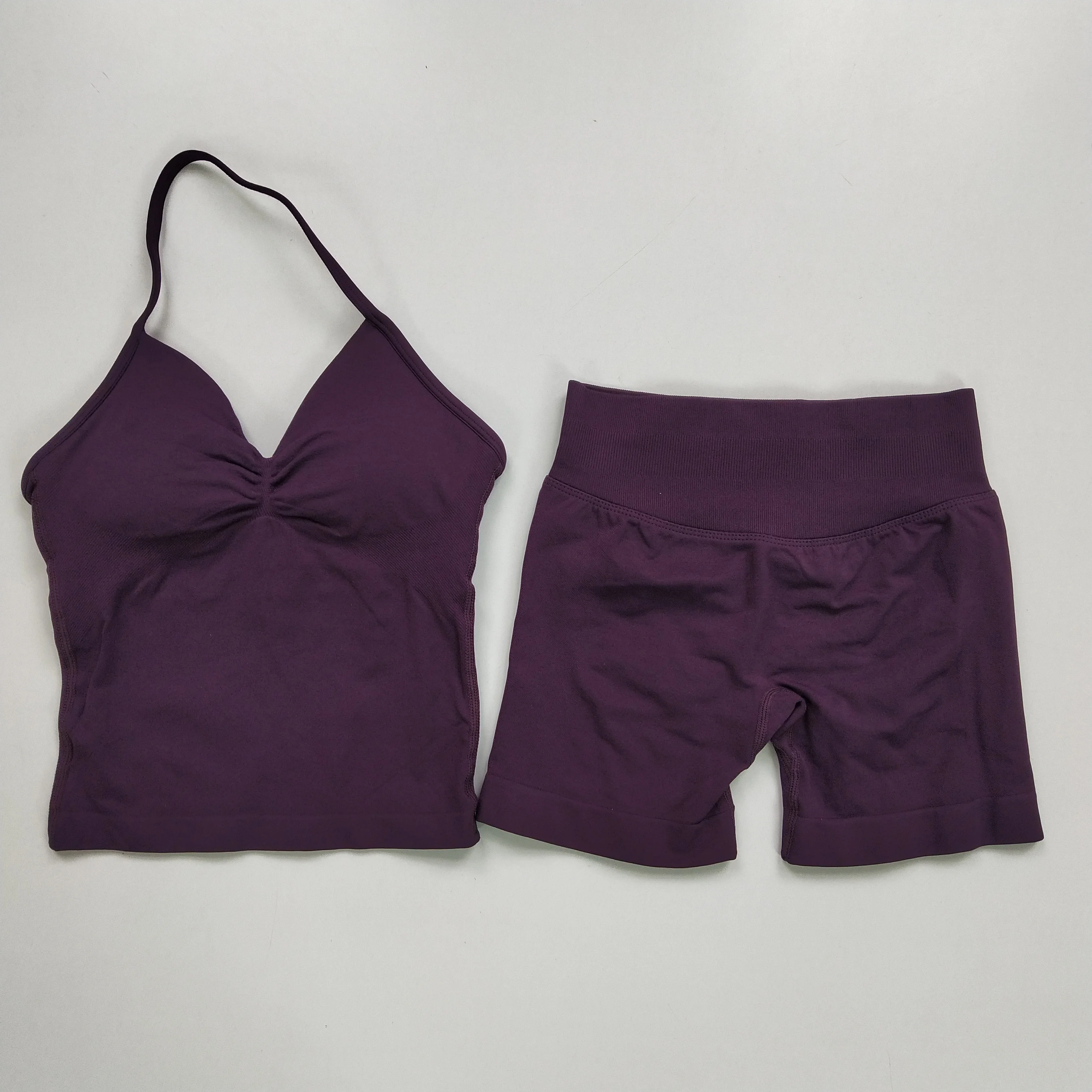 2 Pcs Sports Set Women Backless Tank Tops High Waist Scrunch Seamless Shorts…