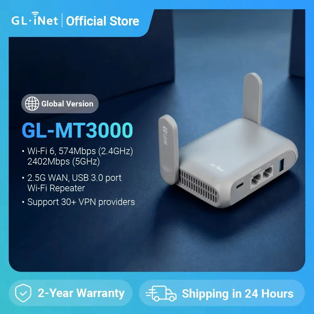 GL.iNet GL-MT3000 (Beryl AX) Wi-Fi 6 Wireless Travel Gigabit Router, Connect…