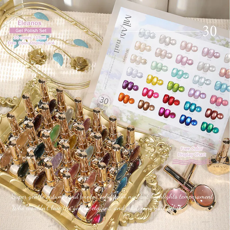 Eleanuos New 30-Color Gem Bottles Cat Eye Gel Set with Color Card Delicate…