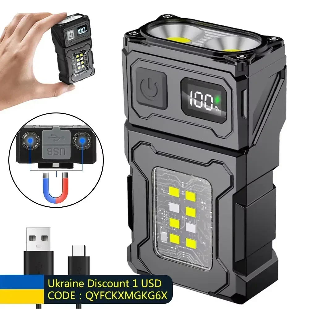MINI USB Rechargeable LED Flashlight Portable Tail Magnet Flashlight Bright…