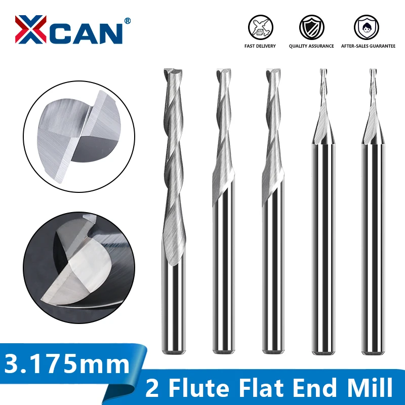 XCAN Carbide Milling Cutter 2 Flute Flat End Mill 10pcs 3.175 Shank 1/8…