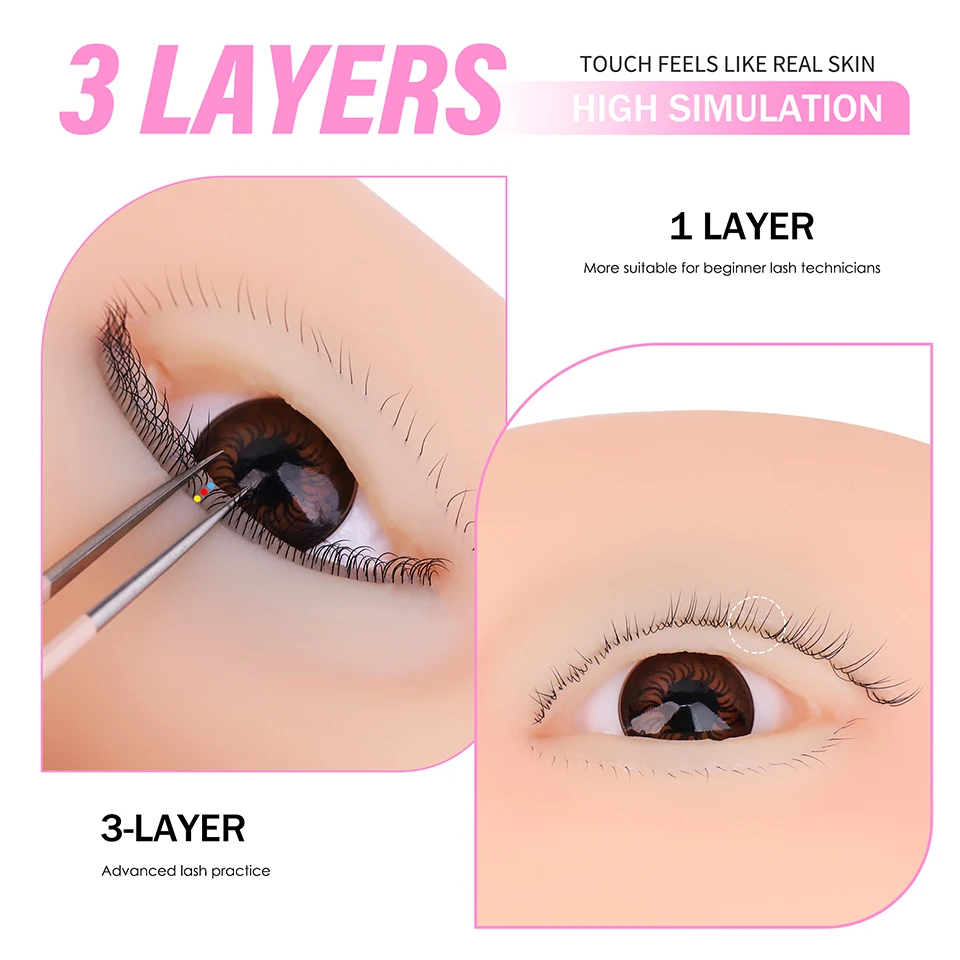 3 Layers Lashes Reusable Mannequin Eyes Eyes Model Doll Face Head Eyelash…
