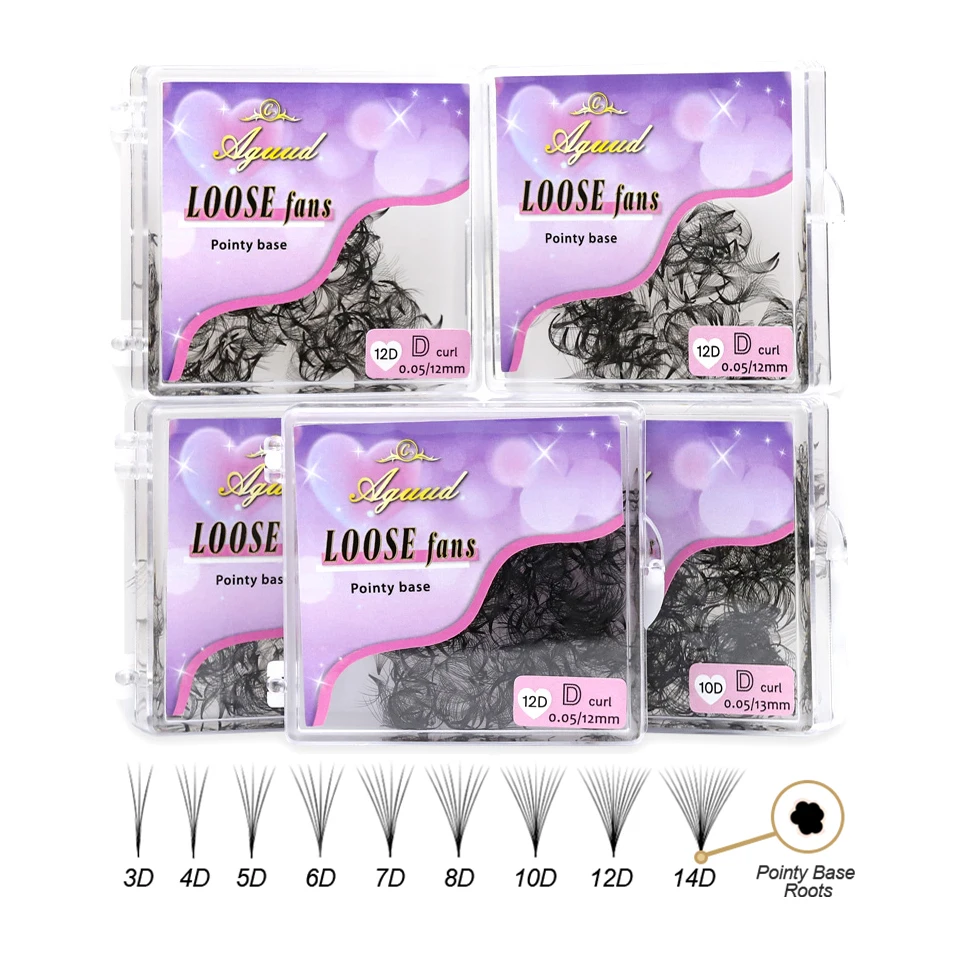 AGUUD 3D to 16D Thin Pointy Base Premade Fans Loose Fans Lashes Medium Stem…