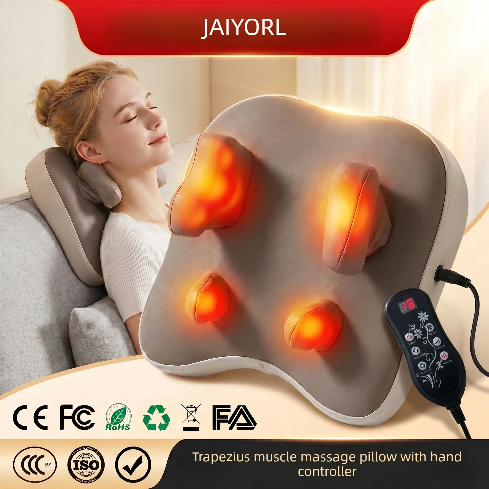 JAIYORL Trapezius Electric Massage Pillow Wireless Car and Home Massager…