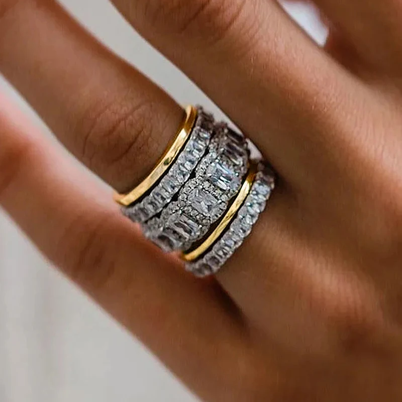 Huitan Brilliant 5Pcs Ring Set with Sparkling Cubic Zirconia Luxury Wedding…
