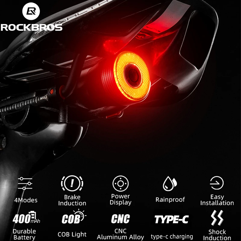 ROCKBROS Smart Bicycle Rear Light Auto Start/Stop Brake Sense IPx6 Waterproof…