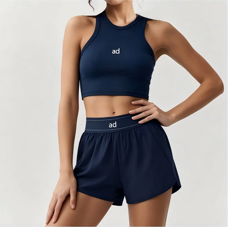 2-piece Casual Yoga Suit, Quick Drying Running Sports Vest Shorts, Wide Edge…