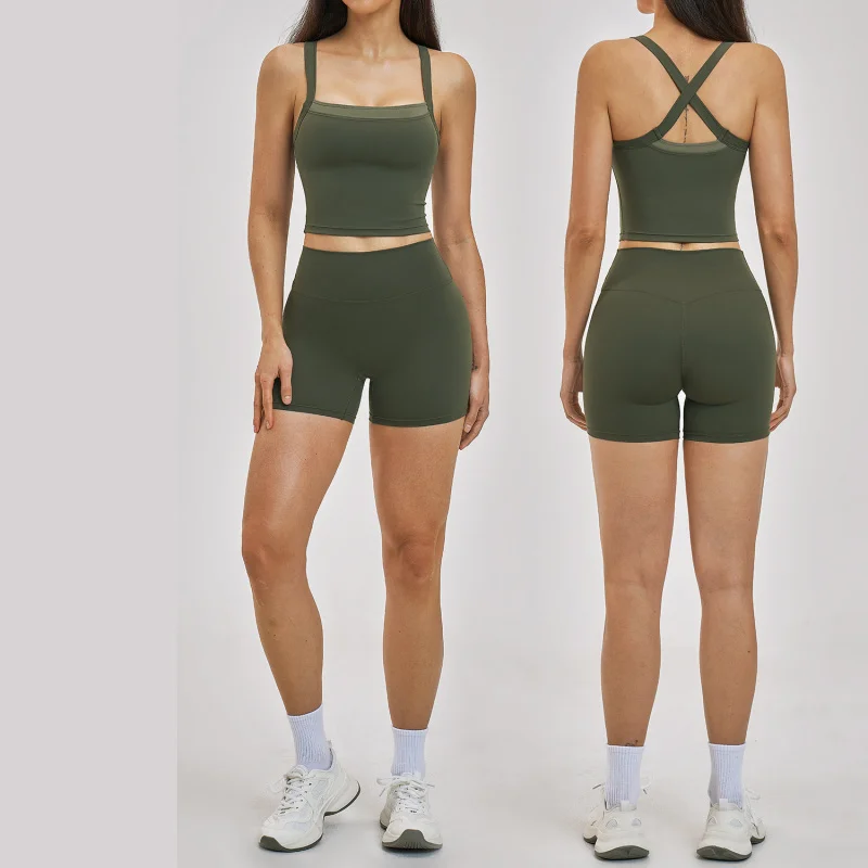 Yoga Sets Women Tracksuit 2 Pieces Workout Sets Yoga Short Sleeves High Waist…