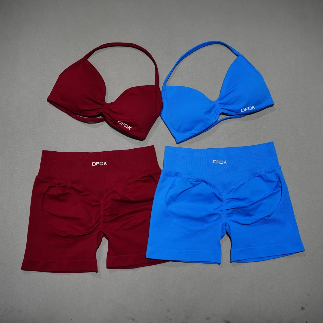 DFDK Women 2PCS Fitness Sports Set Lace Up Yoga Bra High Waist Short Leggings…