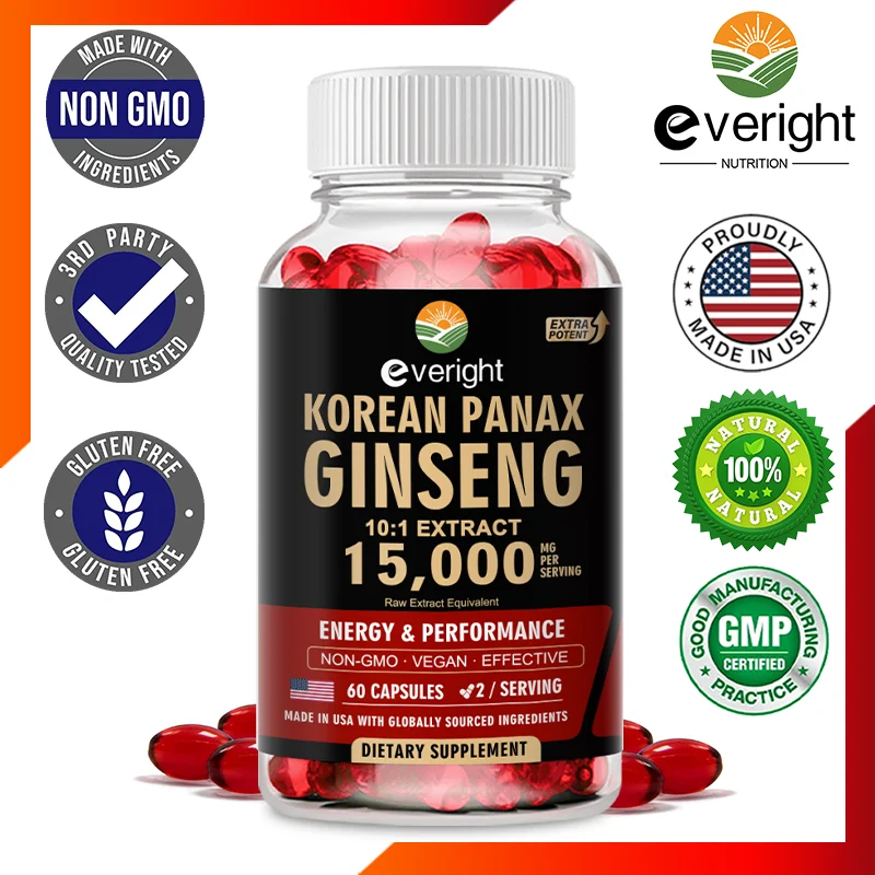 Korean Red Ginseng Capsules- 1500mg Natural High Strength for Men Vitality…