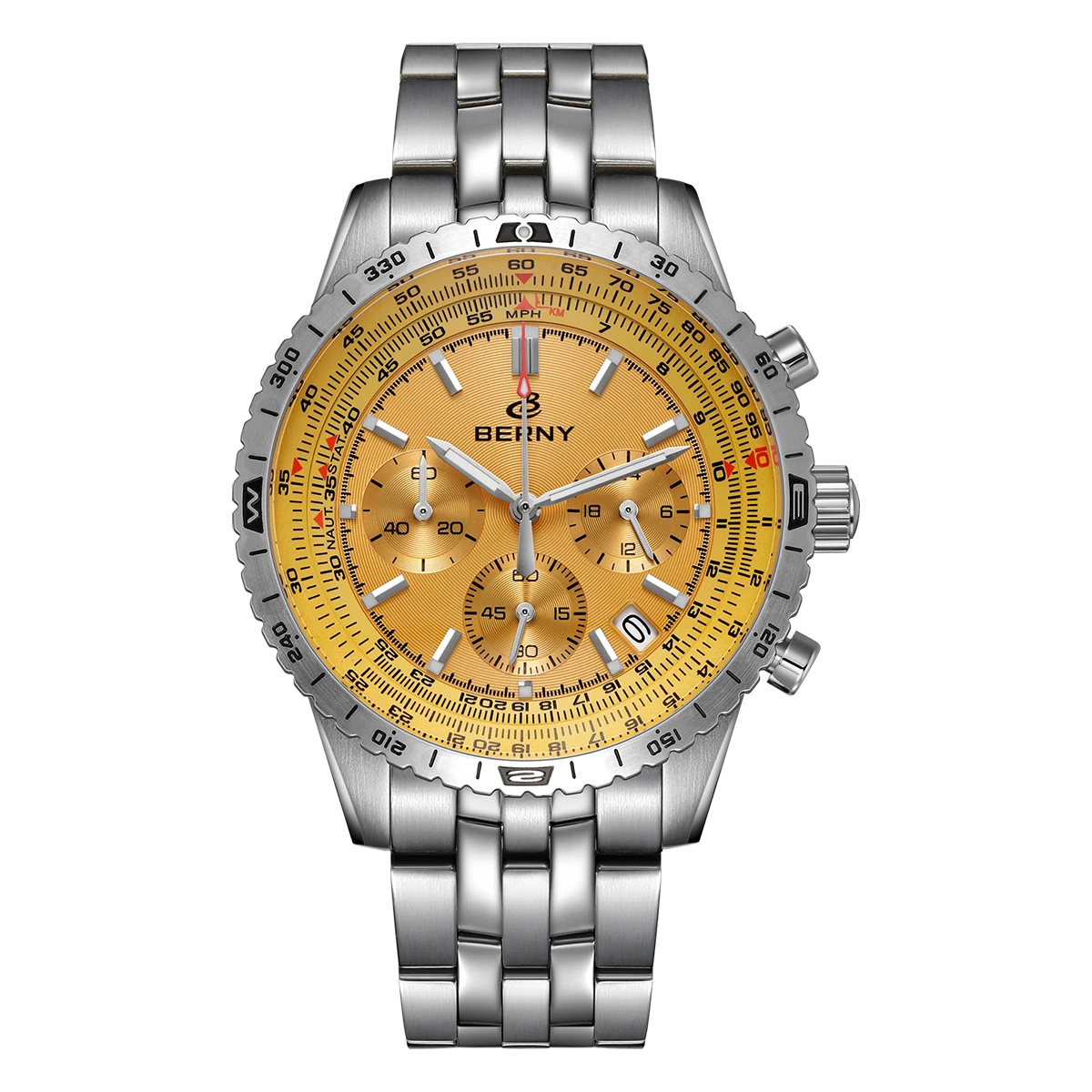 BERNY Aviation Men's Watches Quartz Chronograph Watch Date Sapphire Luminous…