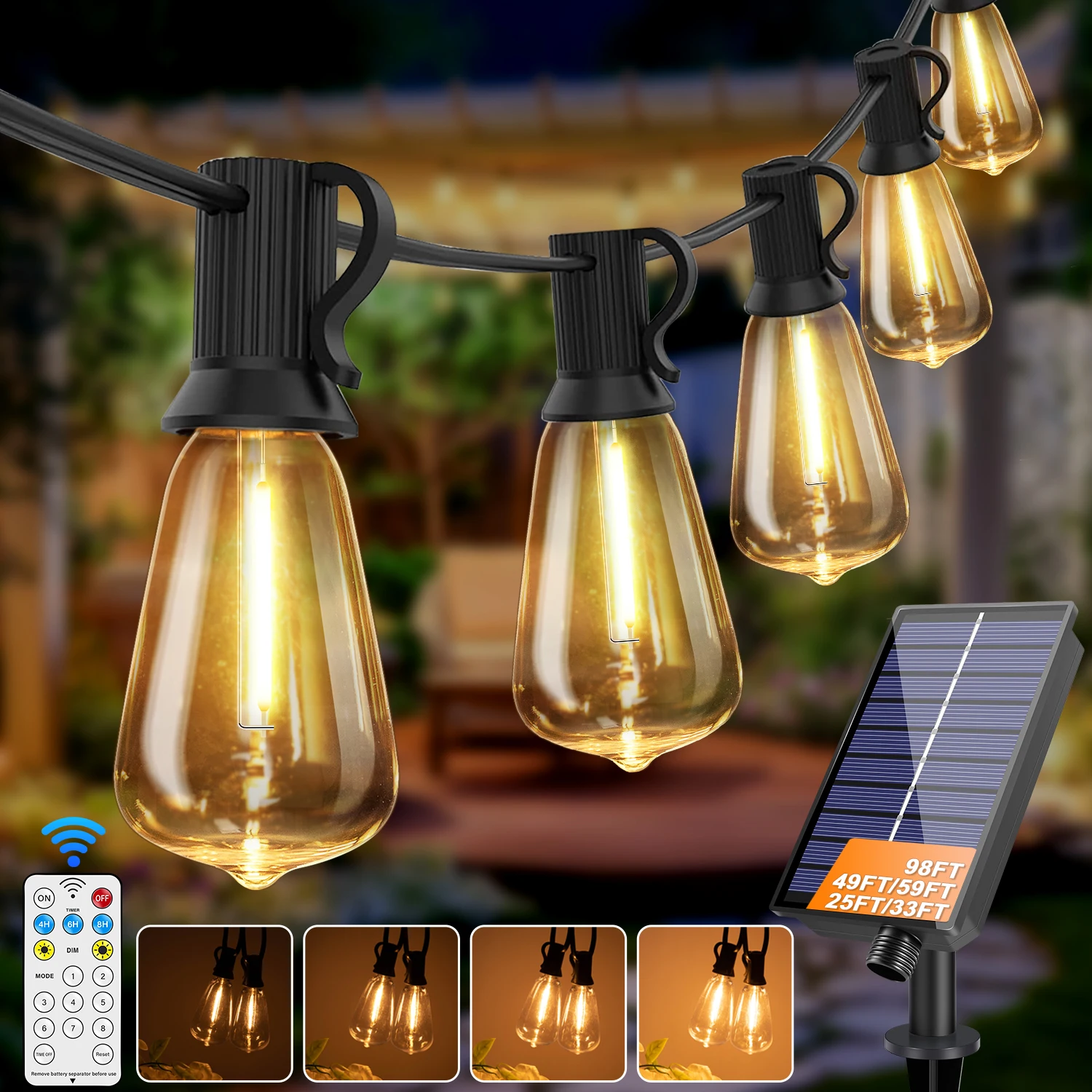 Solar Globe LED String Lights G40 Patio Light USB Recharger 8 Light Modes…