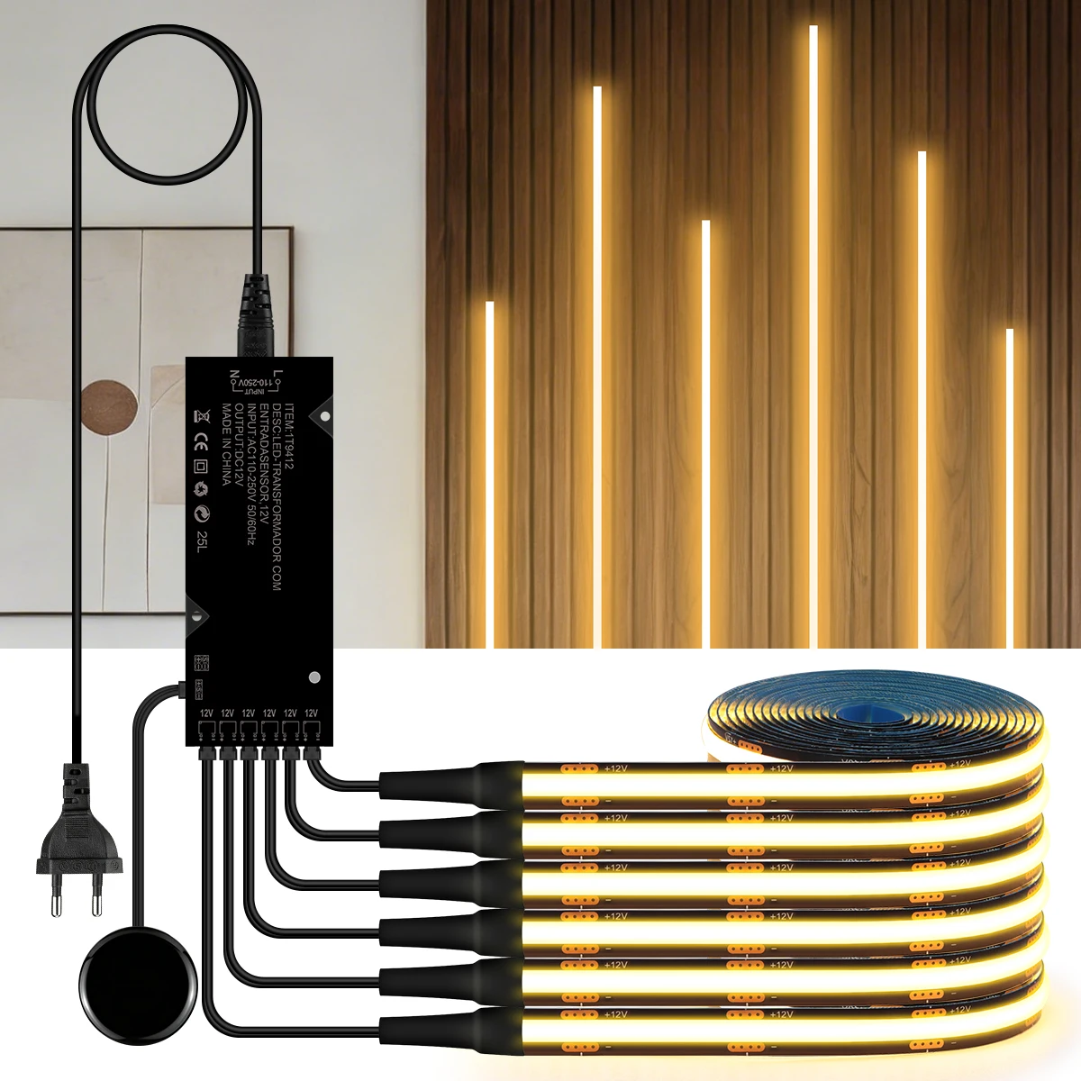 Touch Dimmable Black PCB LED Strip Light COB Tape for Walnut Acoustic Wooden…