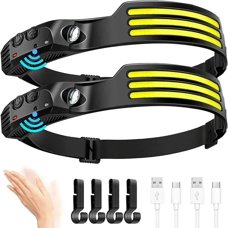 COB LED Headlamp Induction Head Lamp Built-in Battery USB Rechargeable Head…