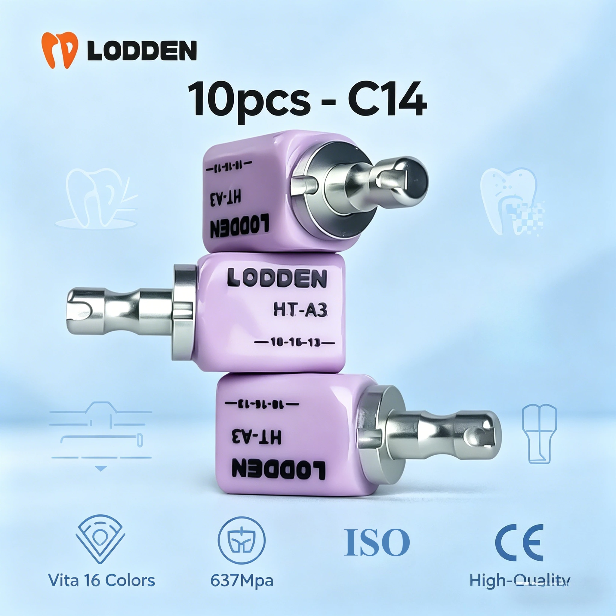 10Pcs Lodden Dental Lithium Disilicate Glass Ceramic Blocks HT LT for Sirona…