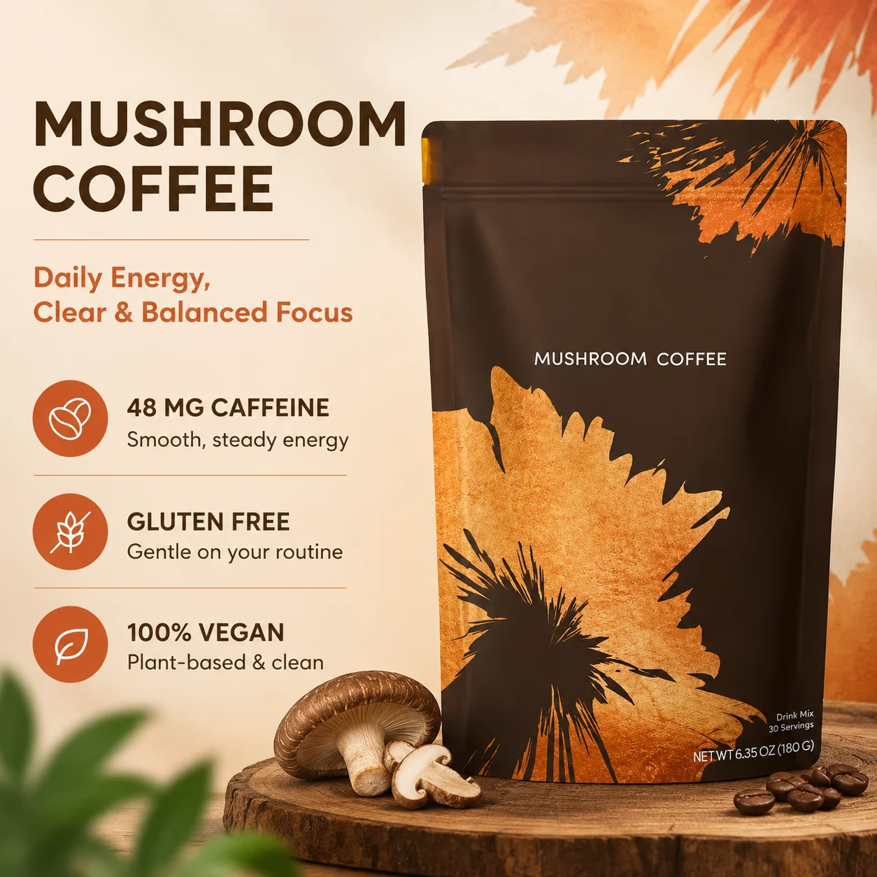 Organic Mushroom Coffee - Lion's Mane, Reishi & MCT Oil - Focus & Clean…