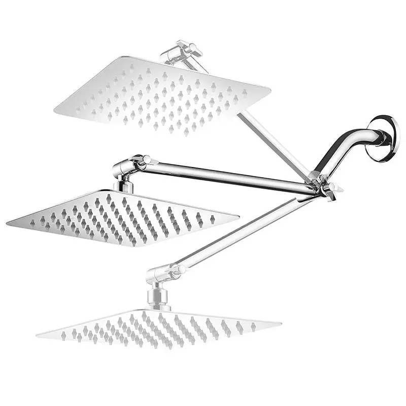 BAKALA Square Stainless Steel Rainfall Shower Head Brass Adjustable Height…
