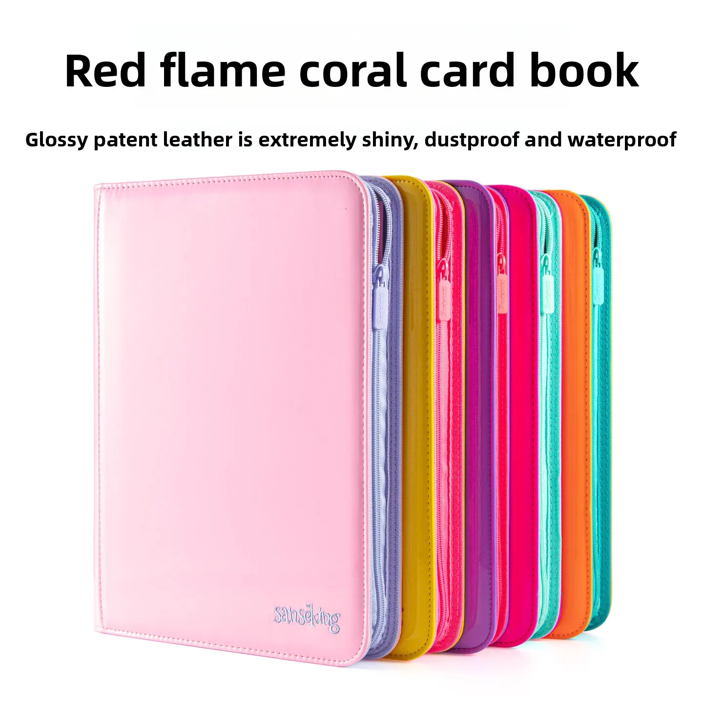 Sanseking Zippered 9-Pocket Card Binder | Pink Glossy PU Leather Album for…